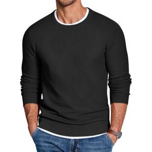 imageCOOFANDY Mens Crewneck Sweater Slim Fit Lightweight Knit Pullover Casual Dress Crew Neck Pullover SweatersBlack