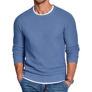 imageCOOFANDY Mens Crewneck Sweater Slim Fit Lightweight Knit Pullover Casual Dress Crew Neck Pullover SweatersBlue