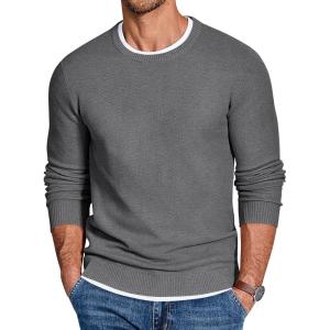 imageCOOFANDY Mens Crewneck Sweater Slim Fit Lightweight Knit Pullover Casual Dress Crew Neck Pullover SweatersDark Grey