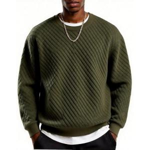 imageCOOFANDY Mens Crewneck Sweatshirt Geometric Texture Casual Long Sleeve Sweatshirts Fashion Pullover ShirtsArmy Green