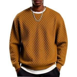 imageCOOFANDY Mens Crewneck Sweatshirt Geometric Texture Casual Long Sleeve Sweatshirts Fashion Pullover ShirtsBrown
