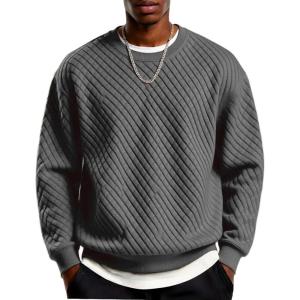 imageCOOFANDY Mens Crewneck Sweatshirt Geometric Texture Casual Long Sleeve Sweatshirts Fashion Pullover ShirtsDark Grey