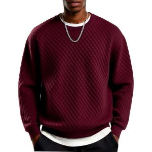 imageCOOFANDY Mens Crewneck Sweatshirt Geometric Texture Casual Long Sleeve Sweatshirts Fashion Pullover ShirtsDark Red