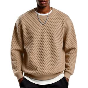 imageCOOFANDY Mens Crewneck Sweatshirt Geometric Texture Casual Long Sleeve Sweatshirts Fashion Pullover ShirtsKhaki