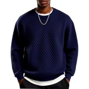 imageCOOFANDY Mens Crewneck Sweatshirt Geometric Texture Casual Long Sleeve Sweatshirts Fashion Pullover ShirtsNavy Blue