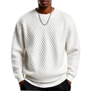 imageCOOFANDY Mens Crewneck Sweatshirt Geometric Texture Casual Long Sleeve Sweatshirts Fashion Pullover ShirtsWhite