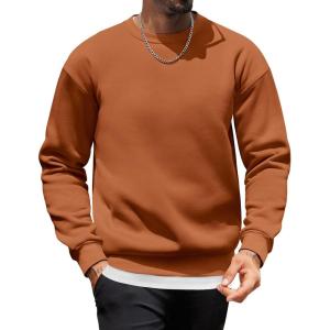 imageCOOFANDY Mens Crewneck Sweatshirts Long Sleeves Fleece Sweatshirts Thermal Casual Pullover ShirtCaramel