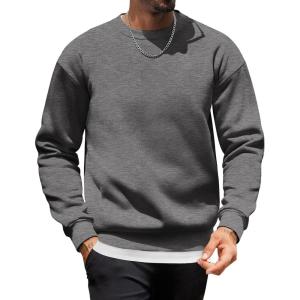 imageCOOFANDY Mens Crewneck Sweatshirts Long Sleeves Fleece Sweatshirts Thermal Casual Pullover ShirtDark Gray