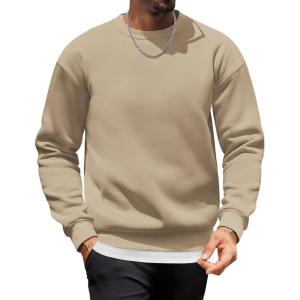 imageCOOFANDY Mens Crewneck Sweatshirts Long Sleeves Fleece Sweatshirts Thermal Casual Pullover ShirtKhaki