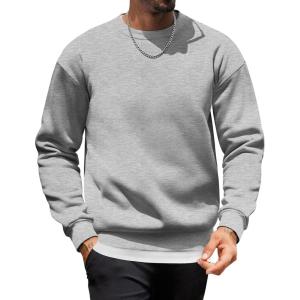 imageCOOFANDY Mens Crewneck Sweatshirts Long Sleeves Fleece Sweatshirts Thermal Casual Pullover ShirtLight Gray