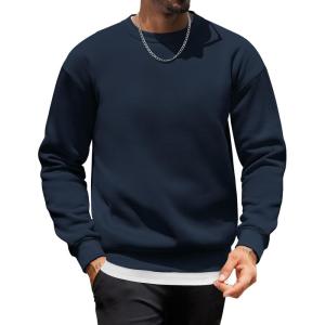 imageCOOFANDY Mens Crewneck Sweatshirts Long Sleeves Fleece Sweatshirts Thermal Casual Pullover ShirtNavy Blue