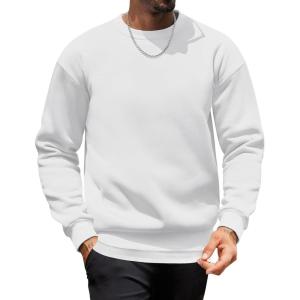 imageCOOFANDY Mens Crewneck Sweatshirts Long Sleeves Fleece Sweatshirts Thermal Casual Pullover ShirtWhite