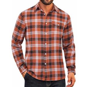 imageCOOFANDY Mens Flannel Plaid Shirts Long Sleeve Casual Button Down Cotton Shirt with PocketOrange Black Plaid