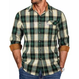 imageCOOFANDY Mens Flannel Shirts Long Sleeve Button Down Shirt Casual Shirts Work Shirts for MenGreen