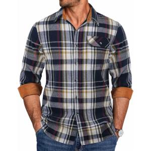 imageCOOFANDY Mens Flannel Shirts Long Sleeve Button Down Shirt Casual Shirts Work Shirts for MenMidnight Water Plaid