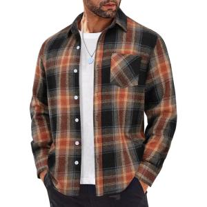 imageCOOFANDY Mens Flannel Shirts Long Sleeve Lightweight Plaid Shirt Casual Button Down Shirts JacketBlack Orange