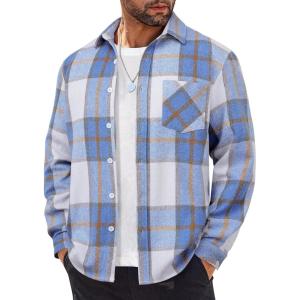 imageCOOFANDY Mens Flannel Shirts Long Sleeve Lightweight Plaid Shirt Casual Button Down Shirts JacketBlue White Plaid
