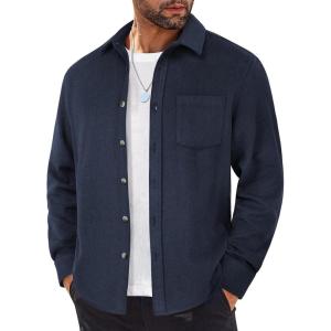 imageCOOFANDY Mens Flannel Shirts Long Sleeve Lightweight Plaid Shirt Casual Button Down Shirts JacketNavy Blue Solid