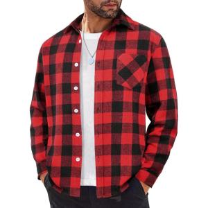 imageCOOFANDY Mens Flannel Shirts Long Sleeve Lightweight Plaid Shirt Casual Button Down Shirts JacketRed Black