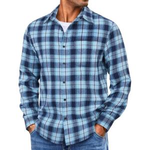 imageCOOFANDY Mens Flannel Shirts Long Sleeve Lightweight Plaid Shirt Casual Button Down Shirts with PocketBlue