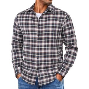 imageCOOFANDY Mens Flannel Shirts Long Sleeve Lightweight Plaid Shirt Casual Button Down Shirts with PocketBlue White