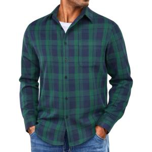 imageCOOFANDY Mens Flannel Shirts Long Sleeve Lightweight Plaid Shirt Casual Button Down Shirts with PocketGreen