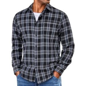 imageCOOFANDY Mens Flannel Shirts Long Sleeve Lightweight Plaid Shirt Casual Button Down Shirts with PocketNavy Blue