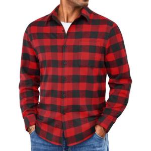 imageCOOFANDY Mens Flannel Shirts Long Sleeve Lightweight Plaid Shirt Casual Button Down Shirts with PocketRed