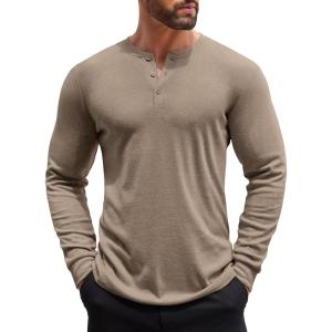 imageCOOFANDY Mens Henley Shirts Long Sleeve Button TShirt Lightweight Fashion Casual Pullover ShirtDark Khaki