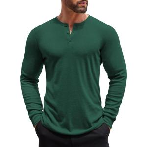 imageCOOFANDY Mens Henley Shirts Long Sleeve Button TShirt Lightweight Fashion Casual Pullover ShirtGreen