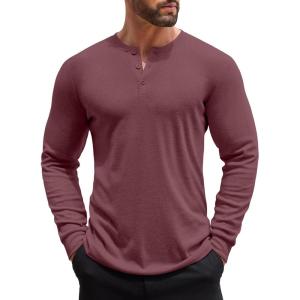 imageCOOFANDY Mens Henley Shirts Long Sleeve Button TShirt Lightweight Fashion Casual Pullover ShirtHeather Burgundy