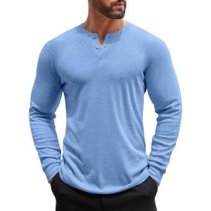 imageCOOFANDY Mens Henley Shirts Long Sleeve Button TShirt Lightweight Fashion Casual Pullover ShirtLight Blue