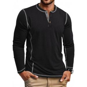 imageCOOFANDY Mens Henley Shirts Long Sleeve Casual Maverick Slub Henley TShirts Lightweight Basic Tee01black