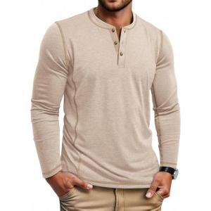imageCOOFANDY Mens Henley Shirts Long Sleeve Casual Maverick Slub Henley TShirts Lightweight Basic Tee01light Khaki