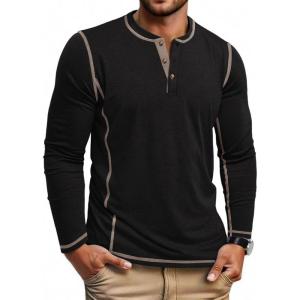imageCOOFANDY Mens Henley Shirts Long Sleeve Casual Maverick Slub Henley TShirts Lightweight Basic Tee02black