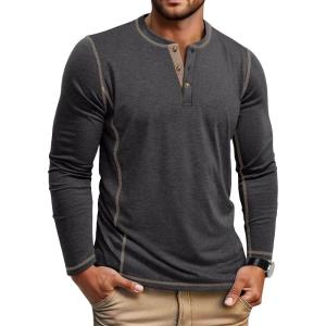 imageCOOFANDY Mens Henley Shirts Long Sleeve Casual Maverick Slub Henley TShirts Lightweight Basic Tee02dark Gray