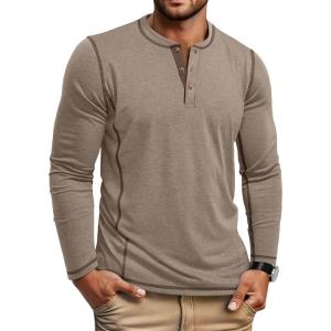 imageCOOFANDY Mens Henley Shirts Long Sleeve Casual Maverick Slub Henley TShirts Lightweight Basic Tee02khaki