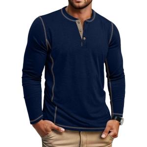 imageCOOFANDY Mens Henley Shirts Long Sleeve Casual Maverick Slub Henley TShirts Lightweight Basic Tee02navy Blue