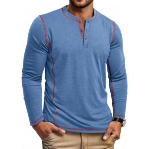 imageCOOFANDY Mens Henley Shirts Long Sleeve Casual Maverick Slub Henley TShirts Lightweight Basic TeeBlue
