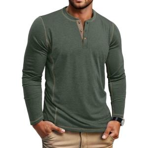 imageCOOFANDY Mens Henley Shirts Long Sleeve Casual Maverick Slub Henley TShirts Lightweight Basic TeeDark Army Green