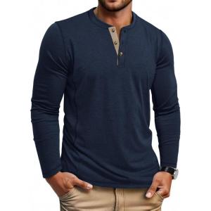 imageCOOFANDY Mens Henley Shirts Long Sleeve Casual Maverick Slub Henley TShirts Lightweight Basic TeeNavy Blue