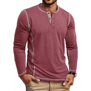 imageCOOFANDY Mens Henley Shirts Long Sleeve Casual Maverick Slub Henley TShirts Lightweight Basic TeeWine Red
