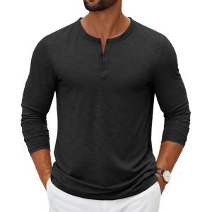 imageCOOFANDY Mens Henley Shirts Long Sleeve Casual Pullover TShirt Fashion Basic Button ShirtsAblack