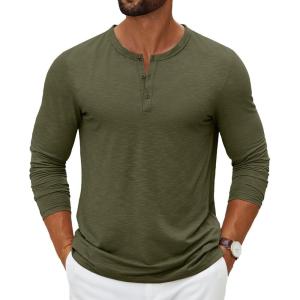 imageCOOFANDY Mens Henley Shirts Long Sleeve Casual Pullover TShirt Fashion Basic Button ShirtsArmy Green