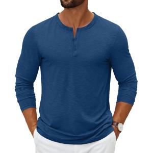 imageCOOFANDY Mens Henley Shirts Long Sleeve Casual Pullover TShirt Fashion Basic Button ShirtsDark Blue