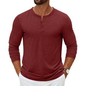 imageCOOFANDY Mens Henley Shirts Long Sleeve Casual Pullover TShirt Fashion Basic Button ShirtsWine Red