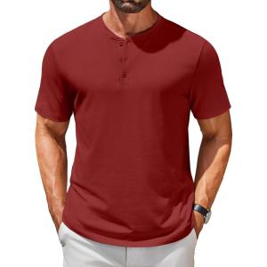 imageCOOFANDY Mens Henley Shirts Short Sleeve Casual Summer Basic T Shirt Soild Button Tee TopAwine Red