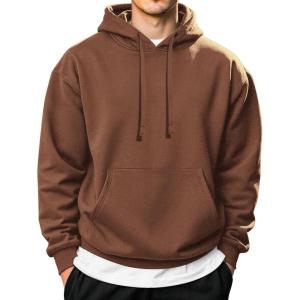 imageCOOFANDY Mens Hooded Pullover Casual Long Sleeve Drawstring Gym Hoodies Sweatshirts with PocketBrown