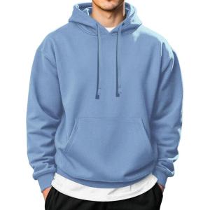 imageCOOFANDY Mens Hooded Pullover Casual Long Sleeve Drawstring Gym Hoodies Sweatshirts with PocketLight Blue