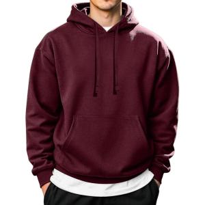 imageCOOFANDY Mens Hooded Pullover Casual Long Sleeve Drawstring Gym Hoodies Sweatshirts with PocketWine Red